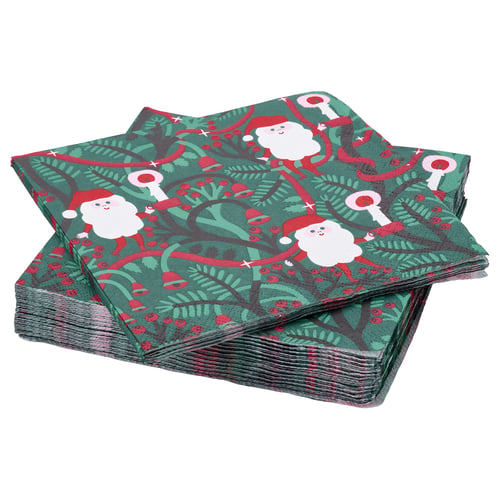 VINTERFINT Serviette de table en papier, motif Père Noël vert, 13x13 "