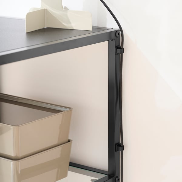 VITTSJÖ Bureau, brun-noir/verre, 43 1/4x23 5/8 "