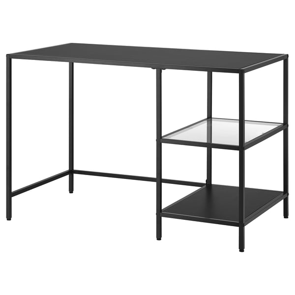 VITTSJÖ Bureau, brun-noir/verre, 43 1/4x23 5/8 "