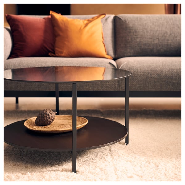 VITTSJÖ Table basse, brun-noir/verre, 29 1/2 "