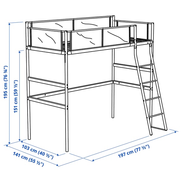 VITVAL Structure lit mezzanine, blanc/gris clair, 1 place