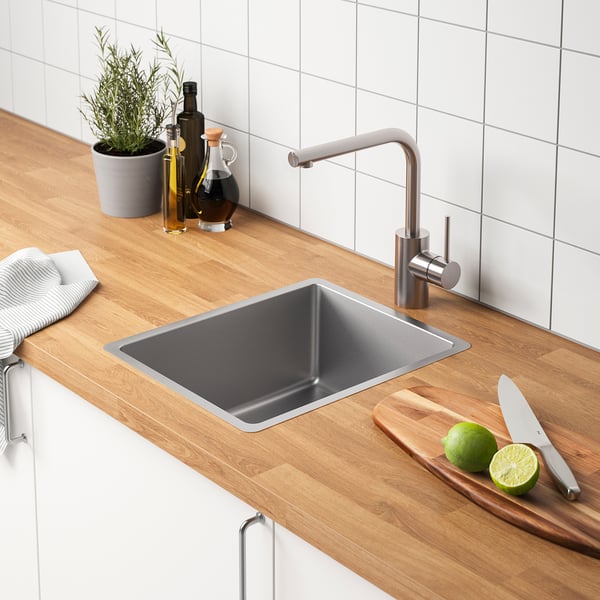 VRESJÖN Évier à encastrer, 1 bac, acier inox, 14 5/8x17 3/8 "