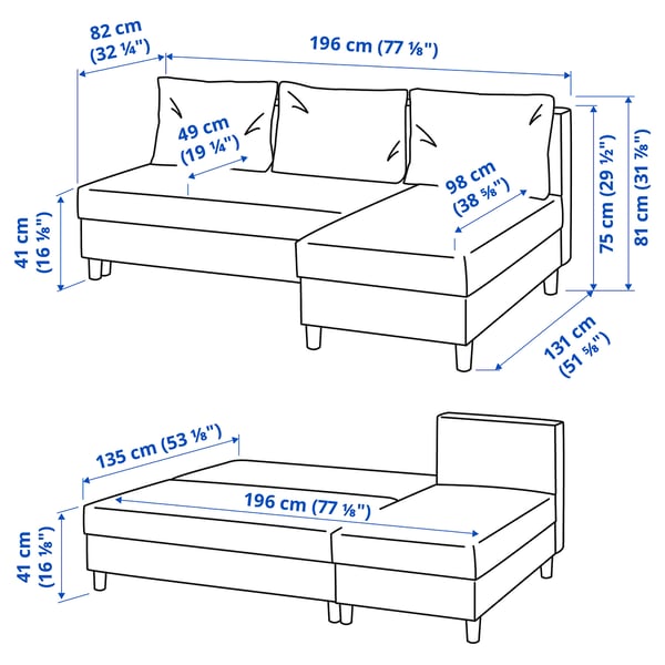 ÄLVDALEN 3er-Bettsofa mit Récamiere, Knisa graubeige