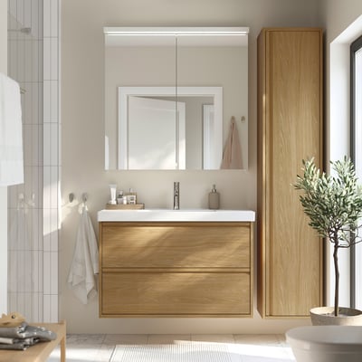 ÄNGSJÖN / ORRSJÖN Waschbeckschr+Schubladen/Waschbeck, Eichenachbildung, 102x49x69 cm