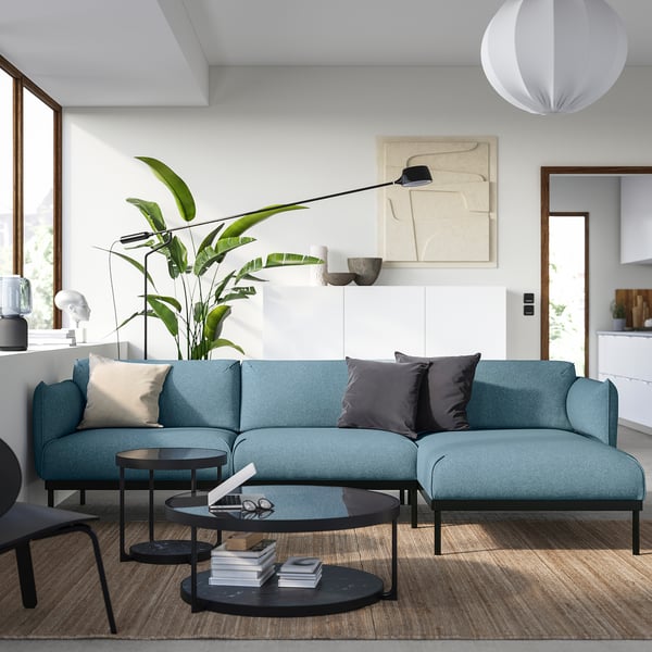 ÄPPLARYD 3er-Sofa mit Récamiere, Gunnared hellblau