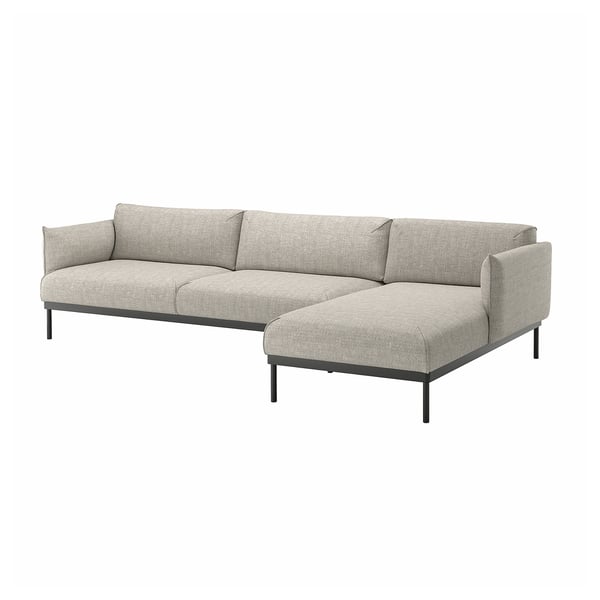 ÄPPLARYD 4er-Sofa mit Récamiere, Lejde hellgrau