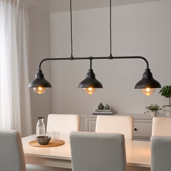 AGUNNARYD Hängeleuchte mit 3 Leuchtenschirmen, schwarz, 122 cm