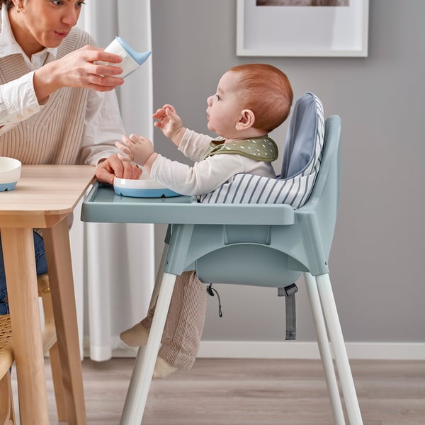ANTILOP Kinderhochstuhl mit Tablett, graublau/weiß
