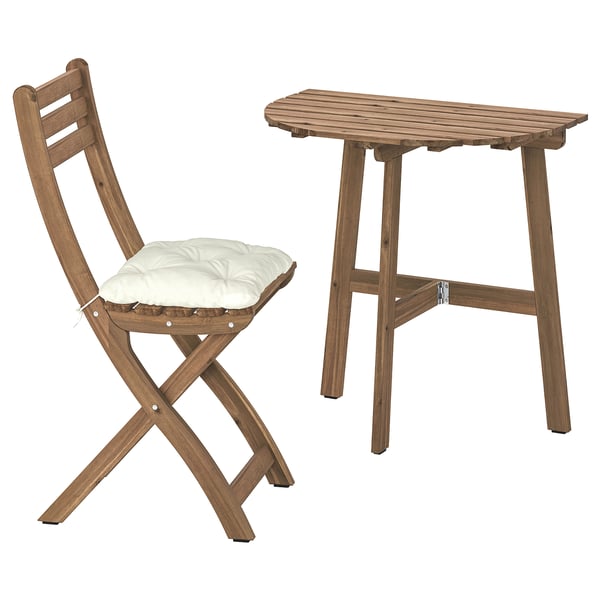 ASKHOLMEN Wandtisch + Klappstuhl/außen, dunkelbraun/Kuddarna helles Graubeige, 70x44 cm