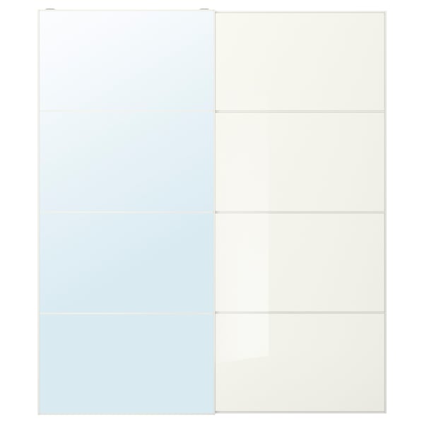 AULI / FÄRVIK Schiebetürpaar, Spiegelglas/weißes Glas, 200x236 cm