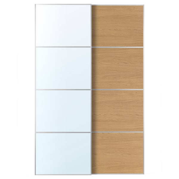 AULI / MEHAMN Schiebetürpaar, Aluminium Spiegelglas/doppelseitig Eichenachbildung, 150x236 cm