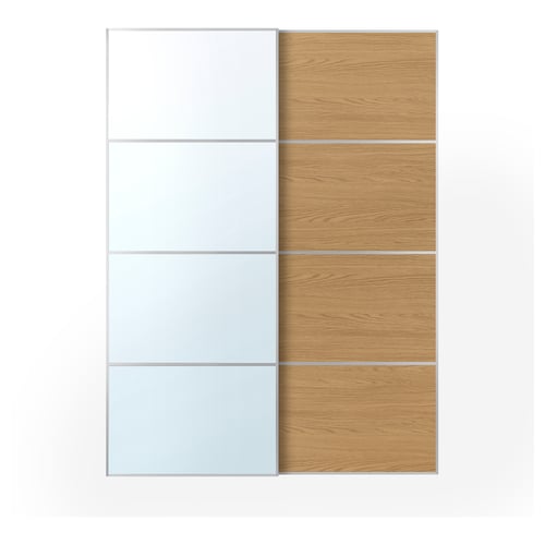AULI / MEHAMN Schiebetürpaar, Aluminium Spiegelglas/doppelseitig Eichenachbildung, 150x201 cm