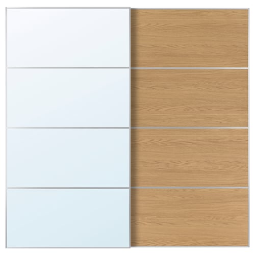 AULI / MEHAMN Schiebetürpaar, Aluminium Spiegelglas/doppelseitig Eichenachbildung, 200x201 cm