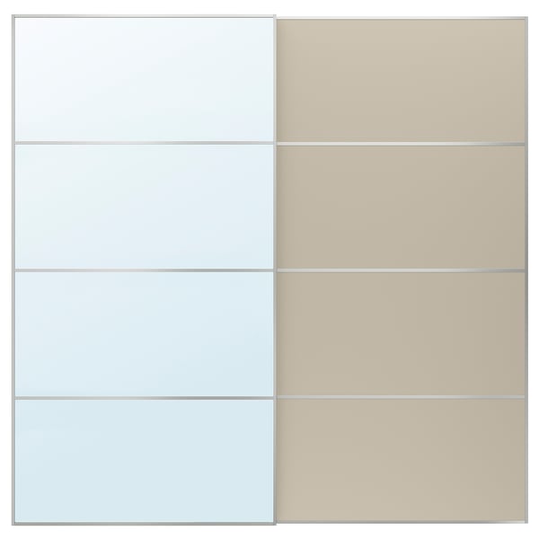 AULI / MEHAMN Schiebetürpaar, Aluminium Spiegelglas/doppelseitig graubeige, 200x201 cm