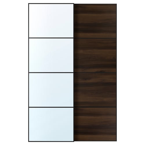 AULI / MEHAMN Schiebetürpaar, schwarz Spiegelglas/doppelseitig Eichenachbildung dunkelbraun, 150x236 cm