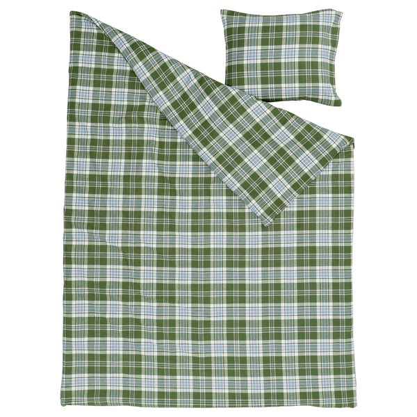 BANBJÖRNBÄR Bettwäsche-Set, 2-teilig, dunkelgrün/Karo, 150x200/50x60 cm