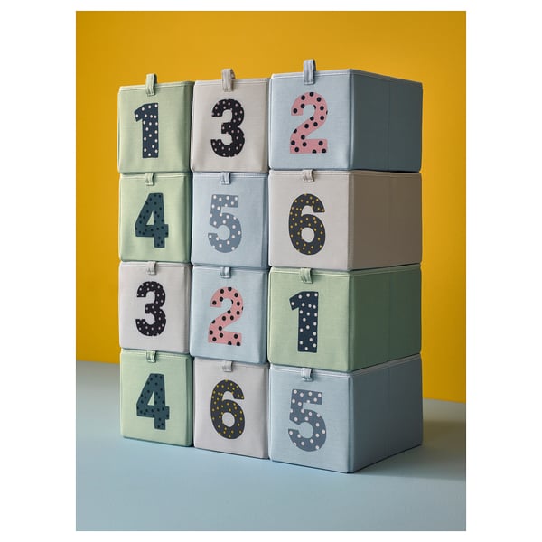 BARNDRÖM Behälter 3er-Set, grün blau/beige, 17x27x17 cm
