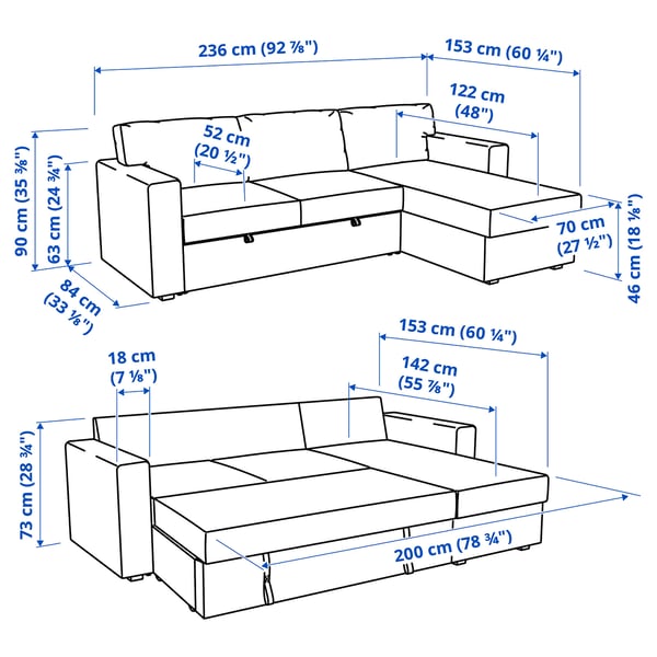 BÅRSLÖV 3er-Bettsofa mit Récamiere, Tibbleby beige/grau