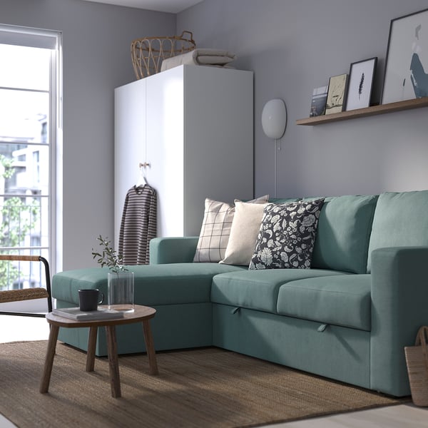BÅRSLÖV 3er-Bettsofa mit Récamiere, Tibbleby hell grautürkis