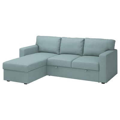 BÅRSLÖV 3er-Bettsofa mit Récamiere, Tibbleby hell grautürkis