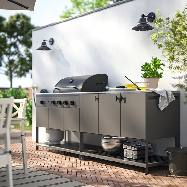 BÅTSKÄR Außenküche mit Gasgrill, dunkelgrau, 240x60 cm