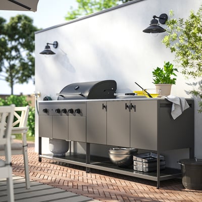 BÅTSKÄR Außenküche mit Gasgrill, dunkelgrau, 240x60 cm