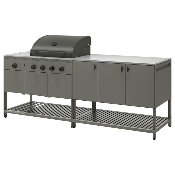 BÅTSKÄR Außenküche mit Gasgrill, dunkelgrau, 240x60 cm