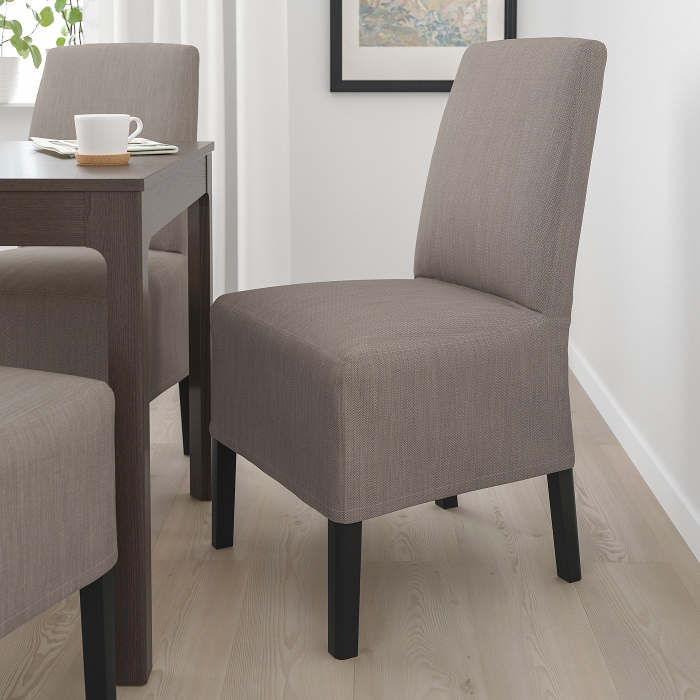 BERGMUND Stuhl mit halblangem Bezug, schwarz/Nolhaga grau/beige