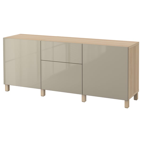 BESTÅ Aufbewahrung mit Schubladen, Eicheneff wlas/Selsviken/Stubbarp Hochglanz beige, 180x42x74 cm