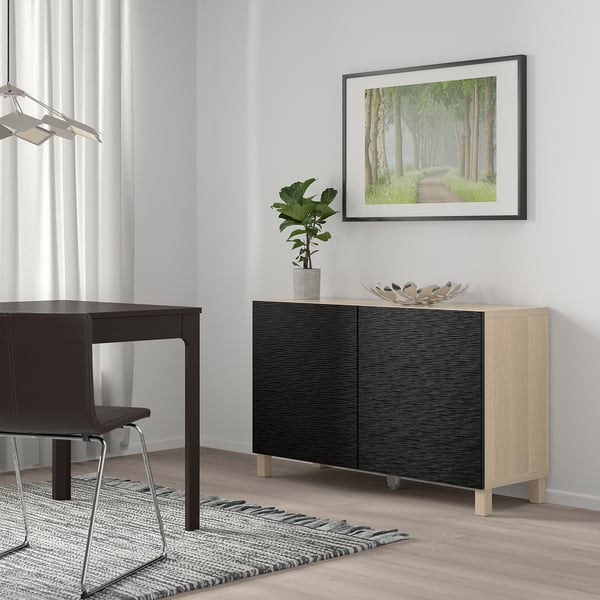 BESTÅ Aufbewahrung mit Türen, Eicheneff wlas/Laxviken/Stubbarp schwarz, 120x42x74 cm