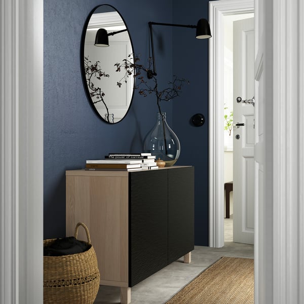 BESTÅ Aufbewahrung mit Türen, Eicheneff wlas/Laxviken/Stubbarp schwarz, 120x42x74 cm