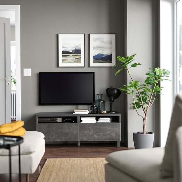 BESTÅ TV-Bank mit Schubladen, dunkelgrau/Kallviken/Stubbarp dunkelgrau, 120x42x48 cm