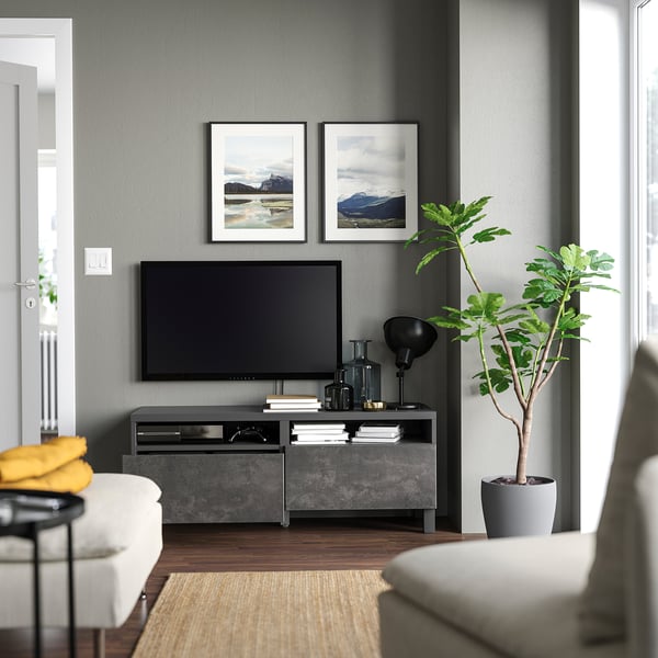 BESTÅ TV-Bank mit Schubladen, dunkelgrau/Kallviken/Stubbarp dunkelgrau, 120x42x48 cm