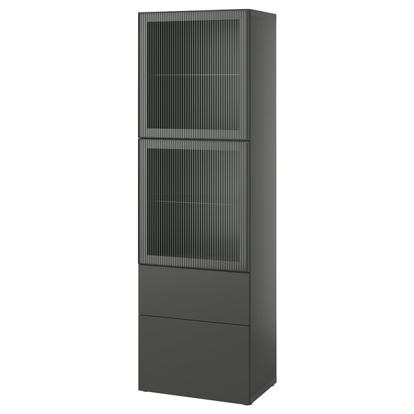 BESTÅ Vitrine, dunkelgrau Lappviken/Fällsvik anthrazit, 60x42x193 cm