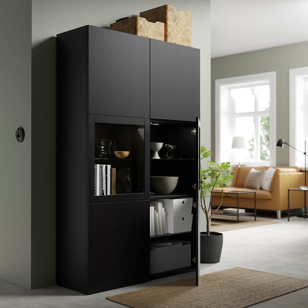 BESTÅ Vitrine, schwarzbraun Lappviken/Sindvik Klarglas sbr, 120x42x193 cm