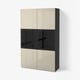 BESTÅ Vitrine, schwarzbraun/Selsviken Hochgl beige Klargl, 120x42x193 cm