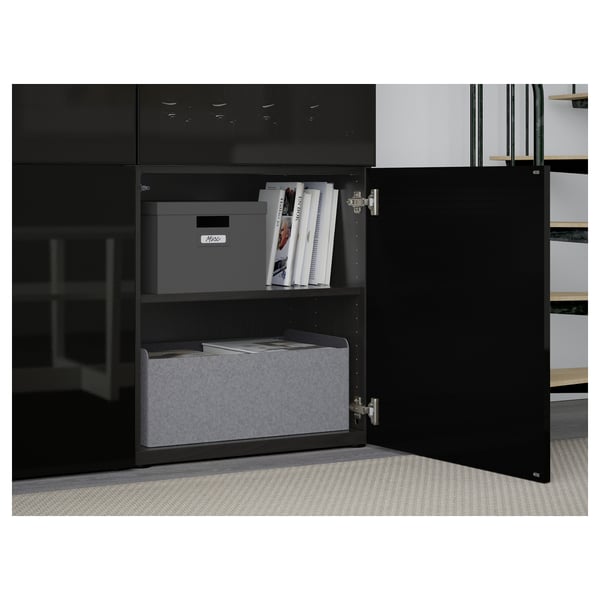 BESTÅ Vitrine, schwarzbraun/Selsviken Hochglanz/Rauchglas schwarz, 120x42x193 cm