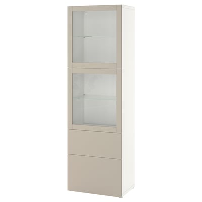 BESTÅ Vitrine, weiß Lappviken/helles Graubeige Klarglas, 60x42x193 cm