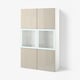BESTÅ Vitrine, weiß/Selsviken Hochgl beige Klargl, 120x42x193 cm