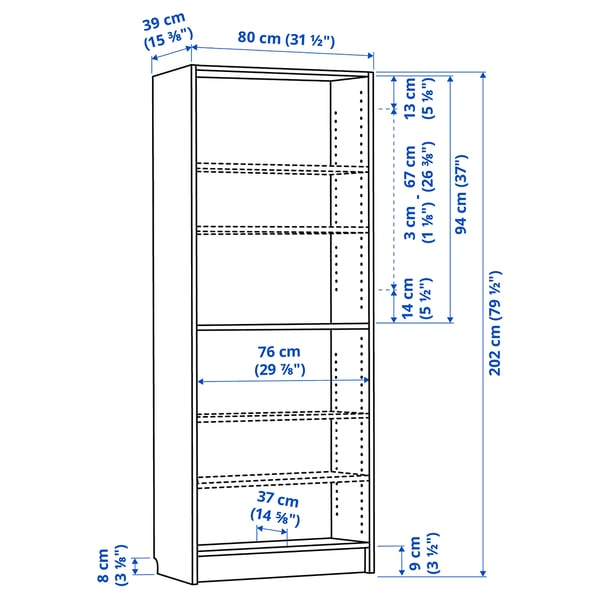 BILLY Bücherregal, schwarz Eichenachbildung, 80x39x202 cm