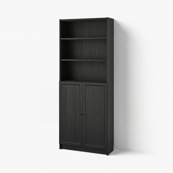 BILLY / OXBERG Bücherregal mit Türen, schwarz Eichenachbildung, 80x30x202 cm