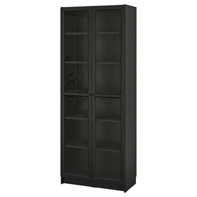 BILLY / OXBERG Bücherregal mit Vitrinentüren, schwarz Eichenachbildung, 80x41x202 cm