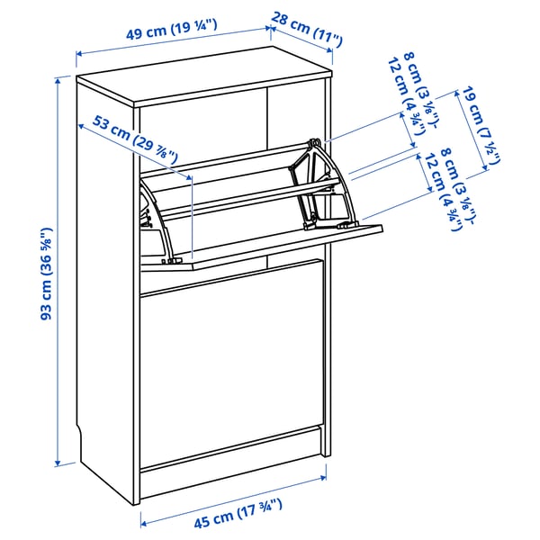 BISSA Schuhschrank, 2fach, Eichenachbildung, 49x28x93 cm