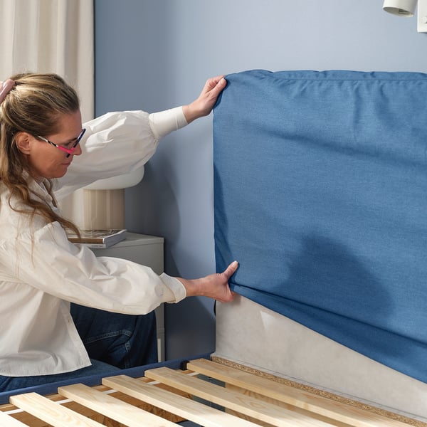 BLÅFJÄLLET Boxbett komplett, mittelfest/Vissle blau, 140x200 cm