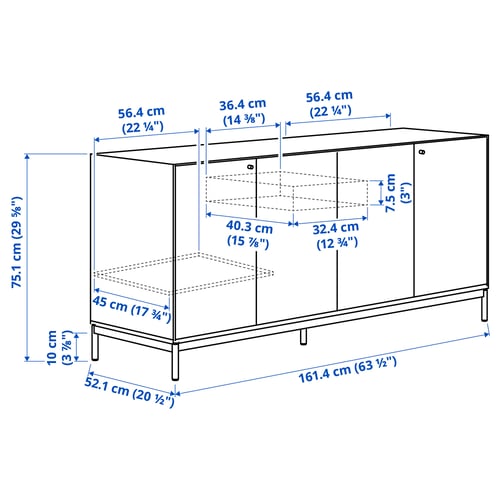 BOASTAD Sideboard, schwarz/Eichenfurnier, 161x52x75 cm