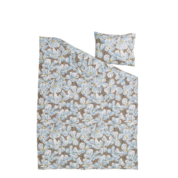BÖNTRÄD Bettwäsche-Set, 2-teilig, dunkelbeige/Blumenmuster, 150x200/50x60 cm