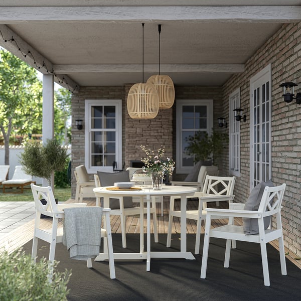 BONDHOLMEN Tisch+4 Armlehnstühle/außen, weiß/beige