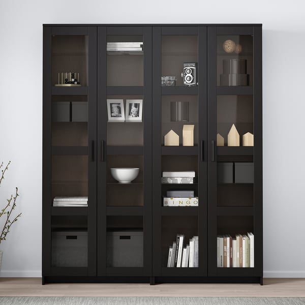 BRIMNES Vitrine, schwarz, 160x35x190 cm