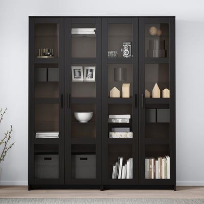 BRIMNES Vitrine, schwarz, 160x35x190 cm
