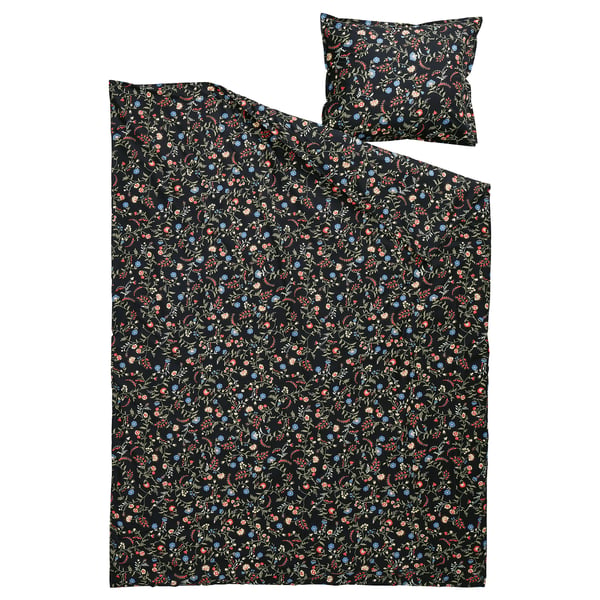 BRUDKRUSBÄR Bettwäsche-Set, 2-teilig, schwarz bunt/Blumenmuster, 150x200/50x60 cm